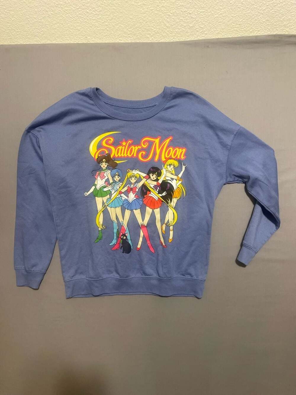 Sailor Moon Anime Group Graphic Print Purple Crewneck Sweatshirt Size S